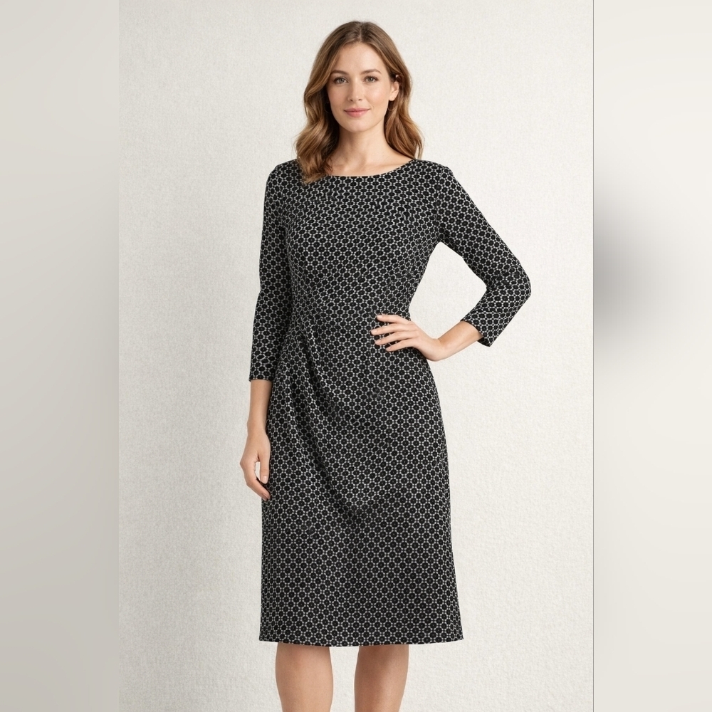 Long Tall Sally Sheath Dress US 10 Tall Black & White Geometric Work Business